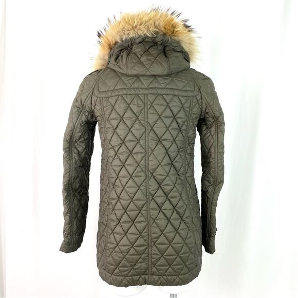 BURBERRY BRIT OLIVE GREEN QUILTED Lansdowne TOGGLE COAT XS W/ REMOVABLE FUR TRIM - Picture 5 of 12